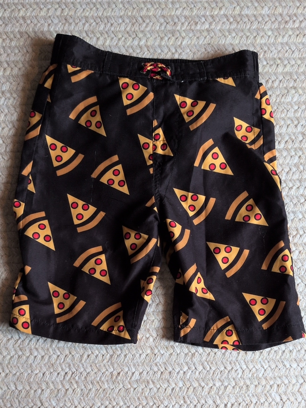 Appaman Black Swim Trunks with Yellow & Red Pizza Print